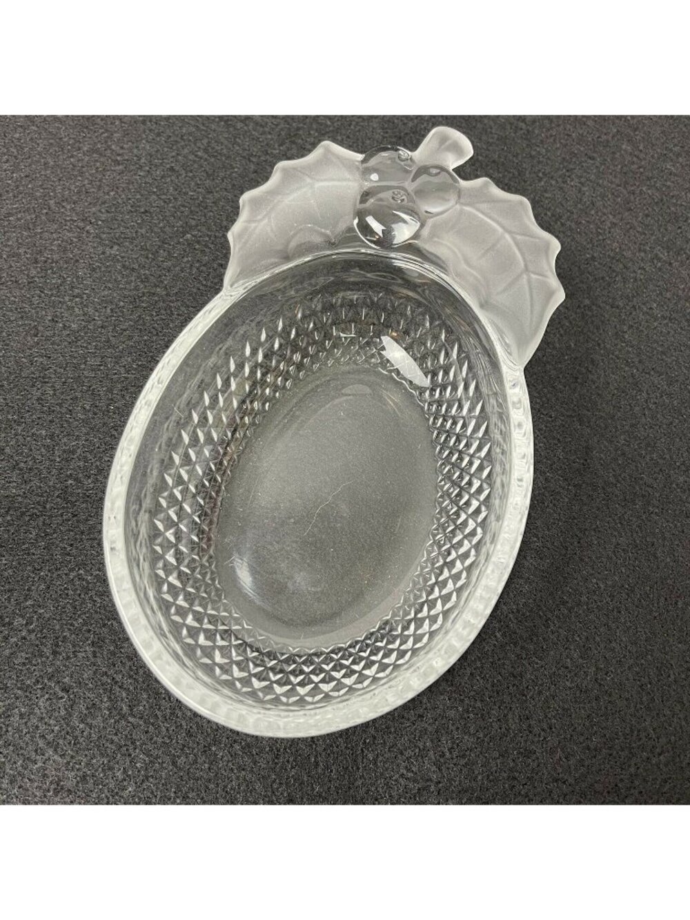 Vintage STUDIO NOVA Glass Candy Dish Frosted Holly berries Christmas Holiday